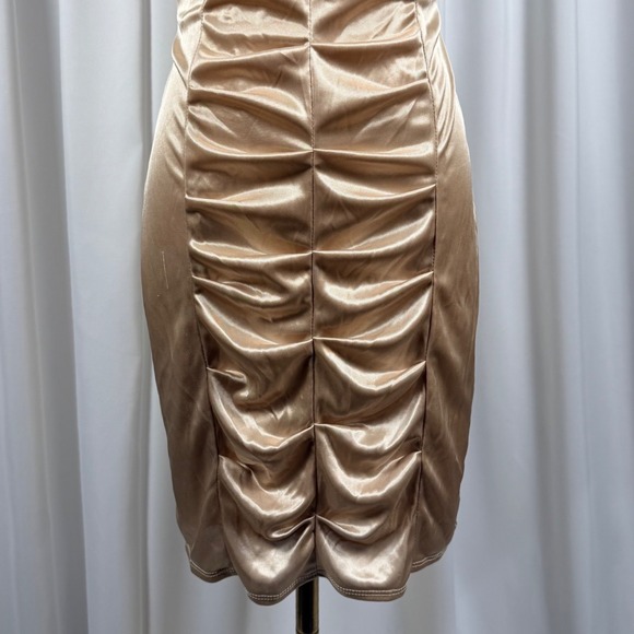 Satin Ruched Bodycon Mini Dress Rhinestone Straps Size 7 - Picture 3 of 6
